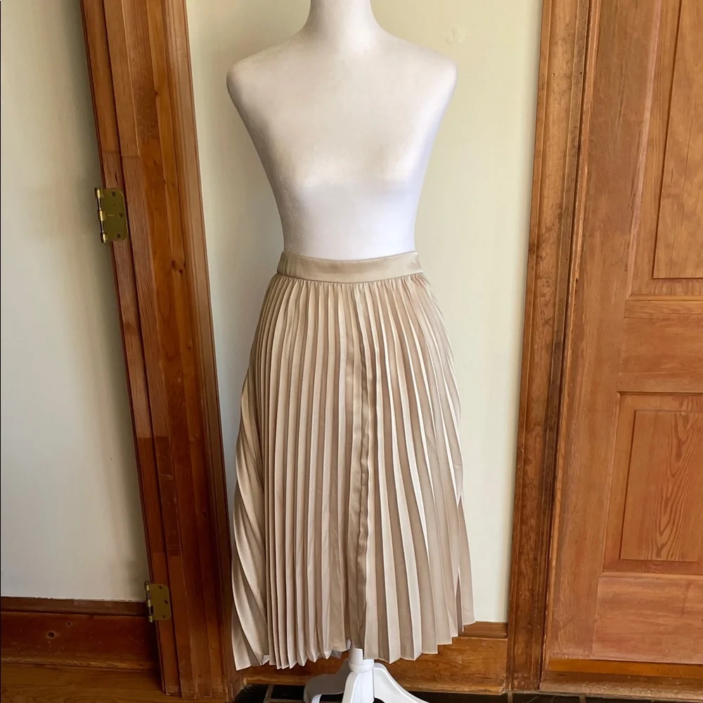 J. CREW Gwyneth Pleated Midi Slip Elastic Waist Band Skirt Champage Medium